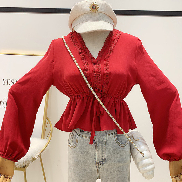 Női ing V-nyakú és hosszú ujjú