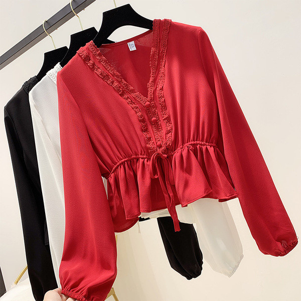 Női ing V-nyakú és hosszú ujjú