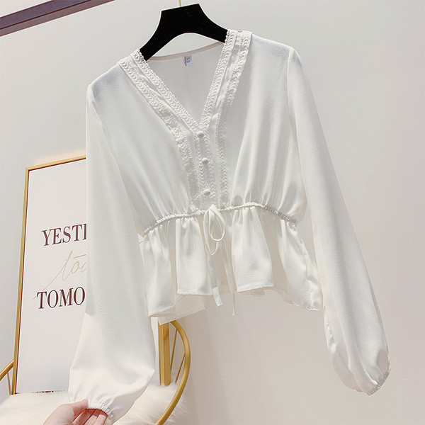 Női ing V-nyakú és hosszú ujjú