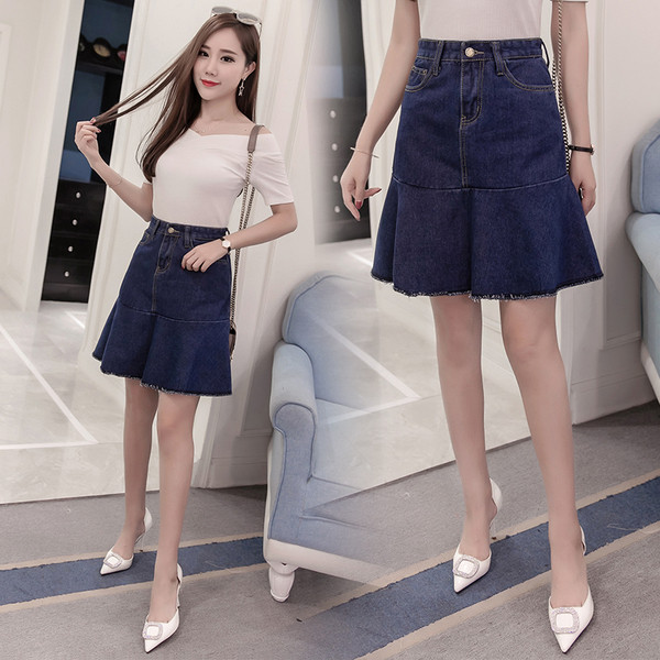 Női modern farmerszoknya, magas derekú - szabású modellel