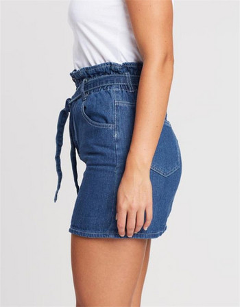Lezser női rövid farmerszoknya magas derékkal, kék színben