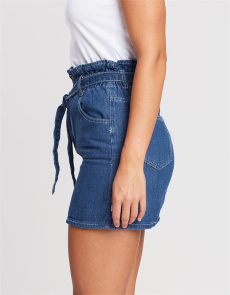 Lezser női rövid farmerszoknya magas derékkal, kék színben