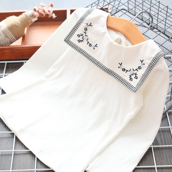 Модерна детска риза за момичета с бродерия - бял цвят