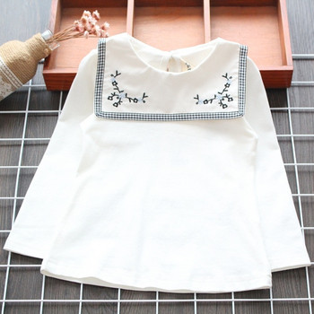 Модерна детска риза за момичета с бродерия - бял цвят