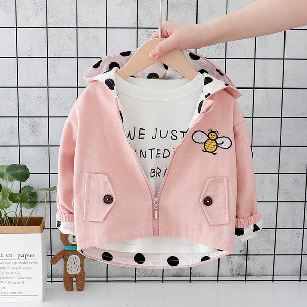 Rózsaszín, sárga és bézs színű kapucnis gyerekkabát lányoknak