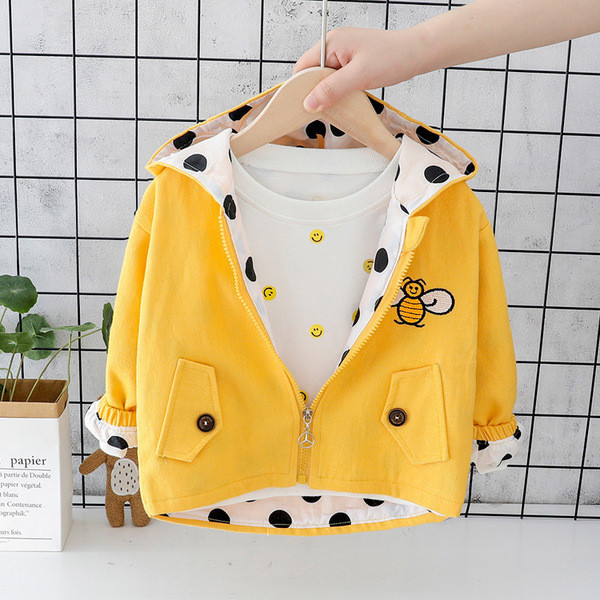 Rózsaszín, sárga és bézs színű kapucnis gyerekkabát lányoknak