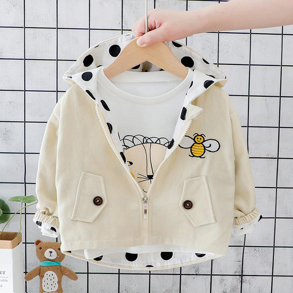 Rózsaszín, sárga és bézs színű kapucnis gyerekkabát lányoknak