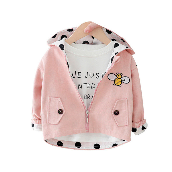 Rózsaszín, sárga és bézs színű kapucnis gyerekkabát lányoknak