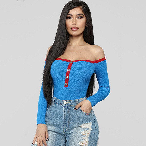 Modern női test ejtett ujjú kék színben