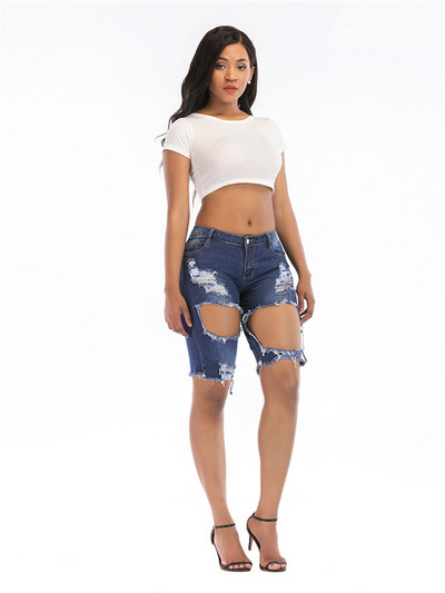 Lezser női rövidnadrág szakadt motívumokkal, kék színben