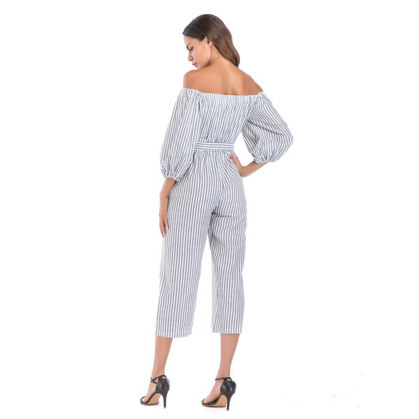 Női csíkos overall 3/4-es ujjal