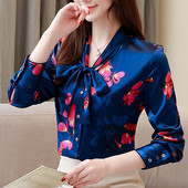 Modern női ing kék színben virágos motívumokkal