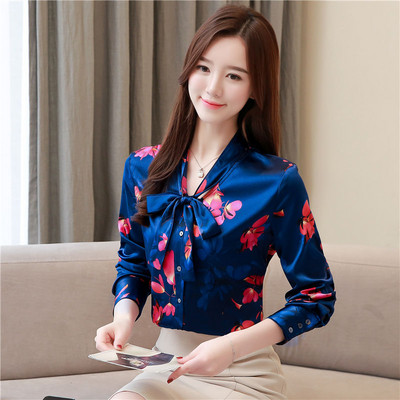 Modern női ing kék színben virágos motívumokkal