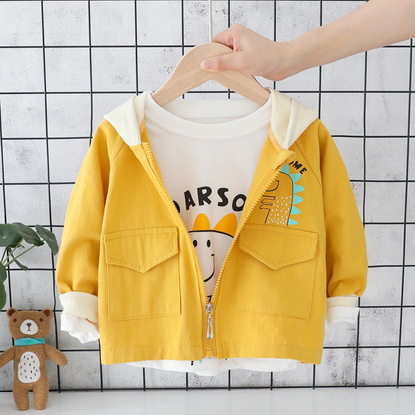 Gyerek dzseki fiúknak kapucnival sárga, rózsaszín és lila színben