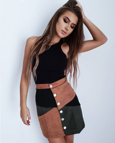 Modern női szoknya magas derékkal és gombokkal