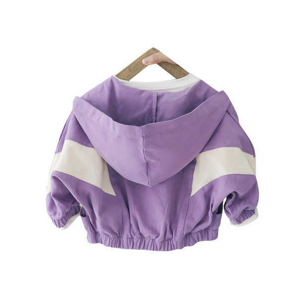 Geaca modernă pentru copii pentru băieți și fete cu glugă este violet și alb