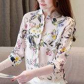 Cămașă elegantă de damă cu mâneci lungi și motive florale
