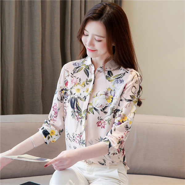 Cămașă elegantă de damă cu mâneci lungi și motive florale