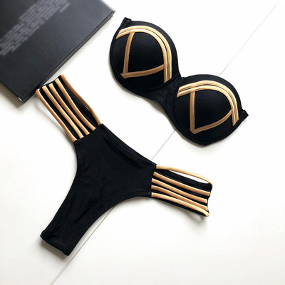 HIT modell női fürdőruha két részes fekete és arany színben