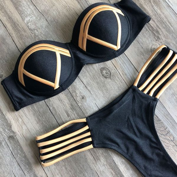HIT modell női fürdőruha két részes fekete és arany színben