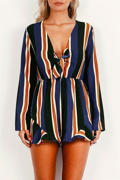 Salopetă de damă modernă cu decolteu în V și mâneci lungi