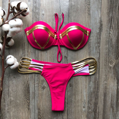 Modern női fürdőruha két részes rózsaszín színben