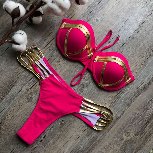 Modern női fürdőruha két részes rózsaszín színben