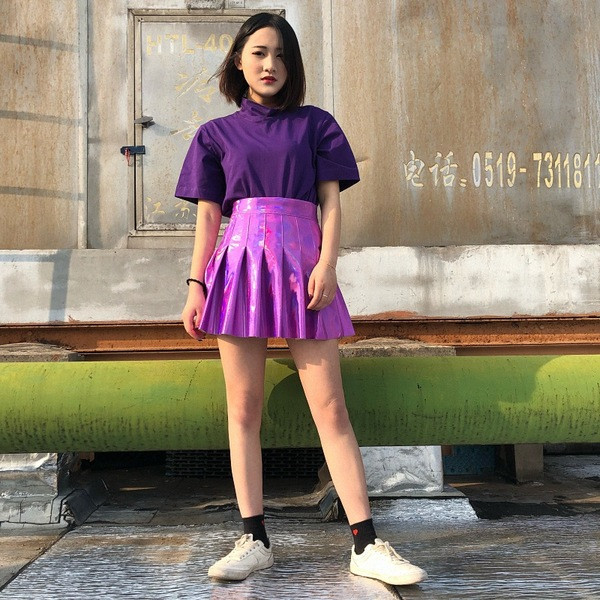 Fusta scurta de dama moderna in doua culori cu talie inalta