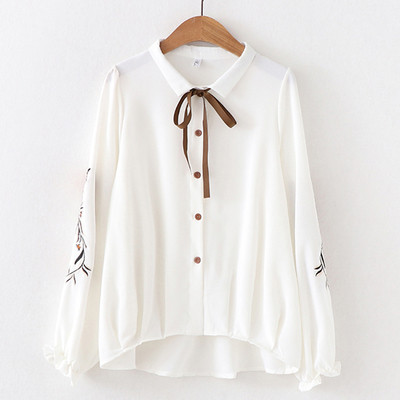 Camasa eleganta de dama in doua culori cu broderie si cravate