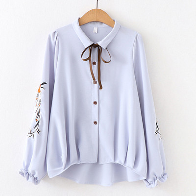 Camasa eleganta de dama in doua culori cu broderie si cravate