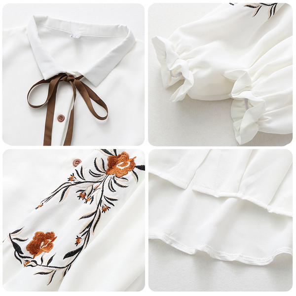 Camasa eleganta de dama in doua culori cu broderie si cravate