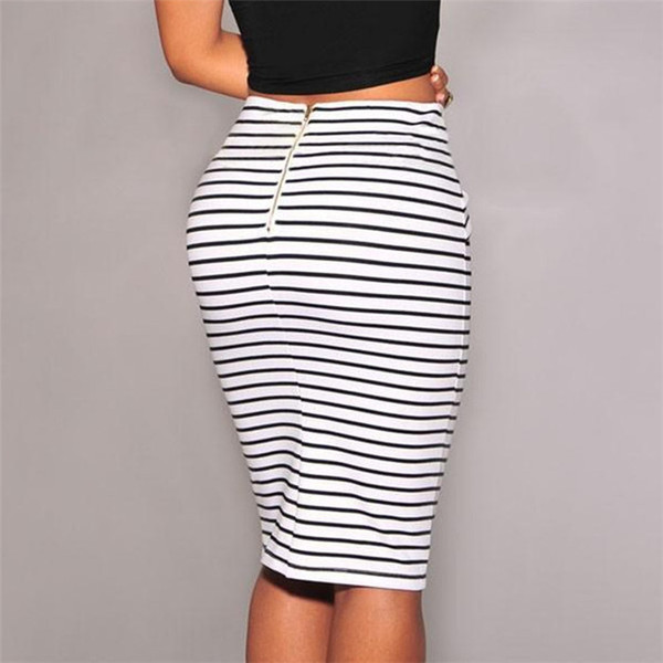 Fusta de dama in dungi actuala in trei culori cu talie inalta