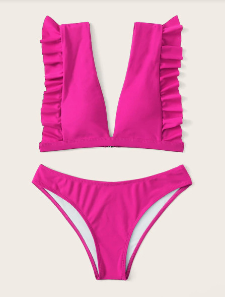 Stílusos női fürdőruha két részből, rózsaszín színben