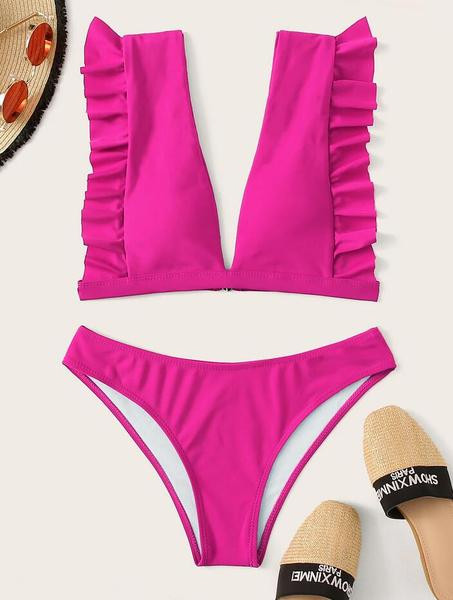 Stílusos női fürdőruha két részből, rózsaszín színben