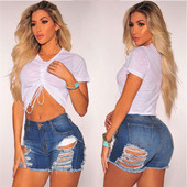 Pantaloni scurți eleganti de damă cu motive rupte în albastru