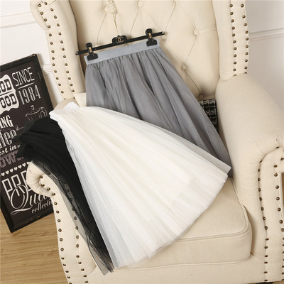 Нов модел дамска пола с тюл в бял,сив и черен цвят