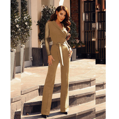 Stílusos női overál, átlátszó ujjakkal és derékkötővel, több színben