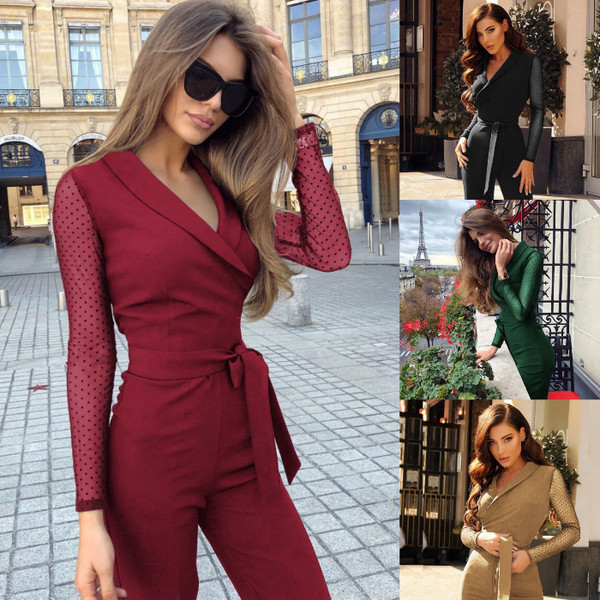 Stílusos női overál, átlátszó ujjakkal és derékkötővel, több színben