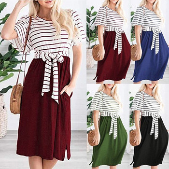 Hétköznapi női ruha rövid ujjú, nyakkendővel több színben