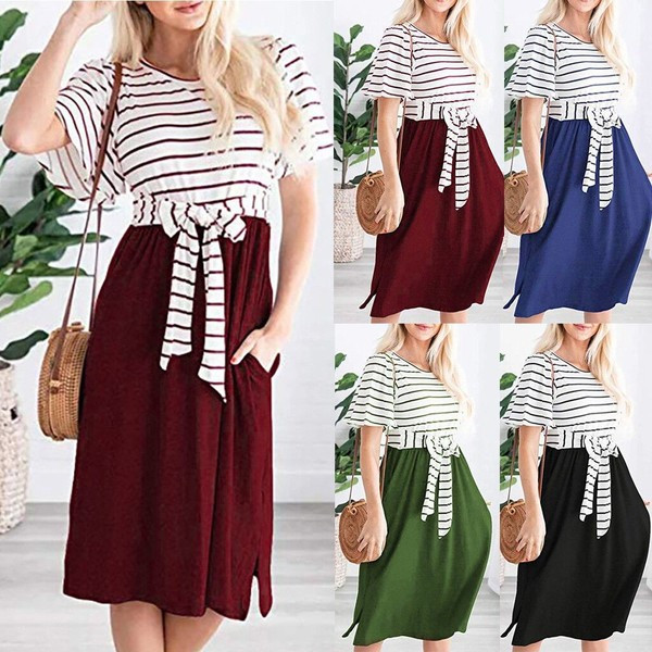 Hétköznapi női ruha rövid ujjú, nyakkendővel több színben