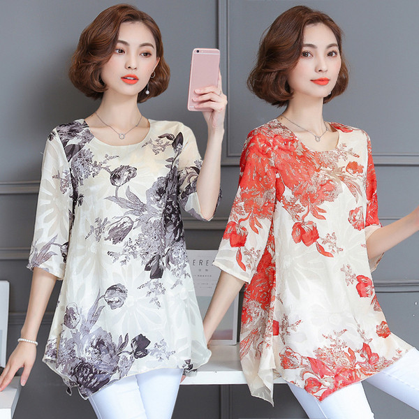 Stílusos női blúz két színben virágos motívumokkal