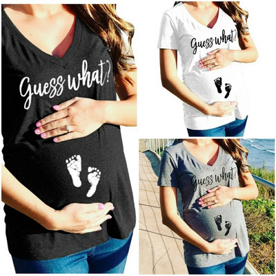 Ежедневна дамска тениска за бременни жени с надпис и апликация в три цвята