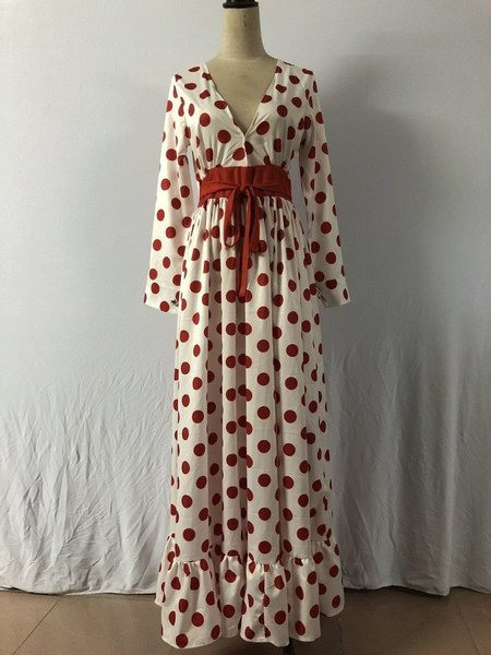 Alkalmi női ruha, hosszú ujjú fehér pöttyökkel