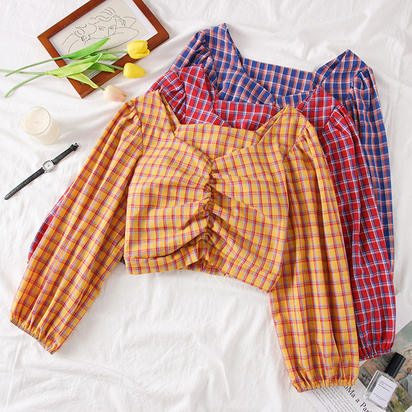 Új modell kockás női ing V-nyakkal több színben