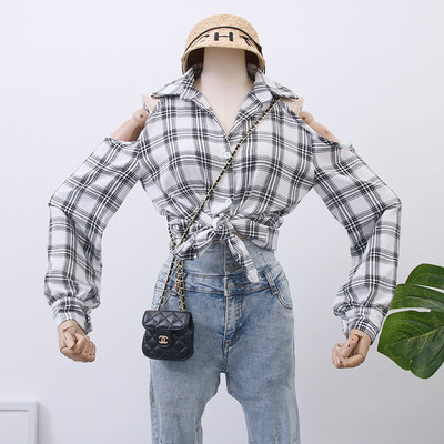 Új modell kockás női ing csupasz váll - két színben