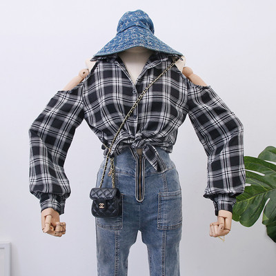 Új modell kockás női ing csupasz váll - két színben