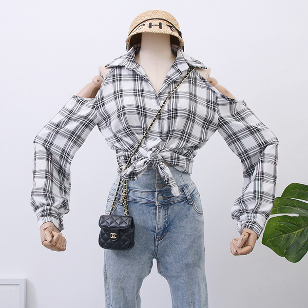 Új modell kockás női ing csupasz váll - két színben