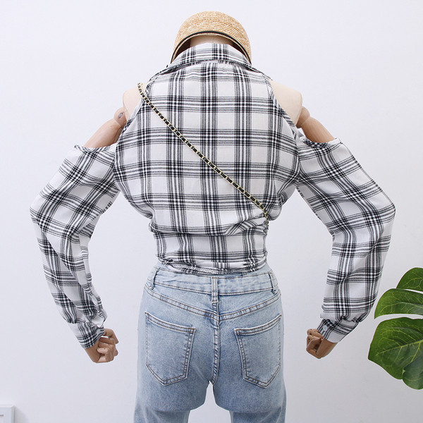 Új modell kockás női ing csupasz váll - két színben