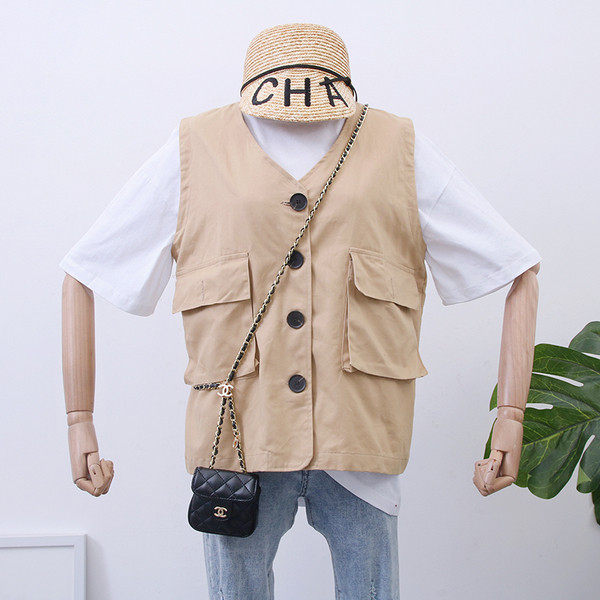 Női alkalmi mellény gombokkal és zsebekkel, három színben