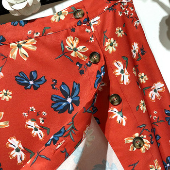 Piros, hosszú, lezser szoknya virágmintával